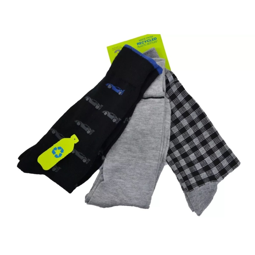 Perry Ellis Men's 3-Pk Office Dress Socks Black Checks Grey Cars 7-12